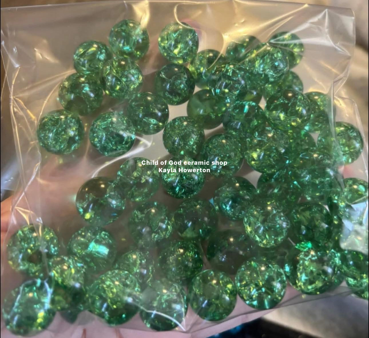 Green glass cracked marbles